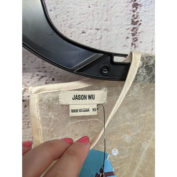 Jason Wu Sequin Sheer Netted Crop‎ Top Long Sleeve  Size XS NWT - Picture 2 of 9